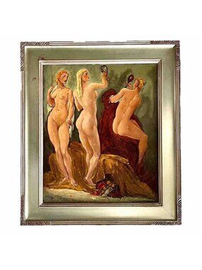 Henri BURKHARD Listed NYC Paris 1930s Expressionist 3 Graces Nude Oil Painting